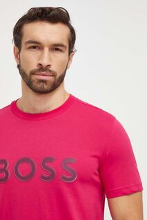 Хлопковая футболка Boss, розовый