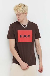Хлопковая футболка HUGO Hugo, коричневый