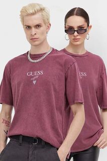 Хлопковая футболка Guess Originals, фиолетовый