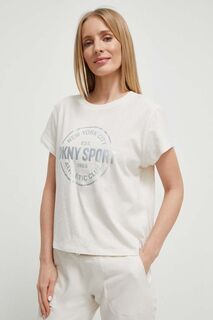 Хлопковая футболка Dkny DKNY, бежевый