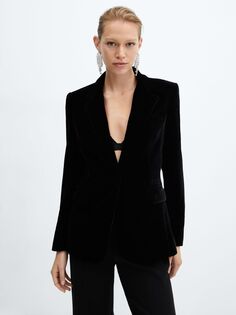Комбинированный бархатный пиджак Mango, черный