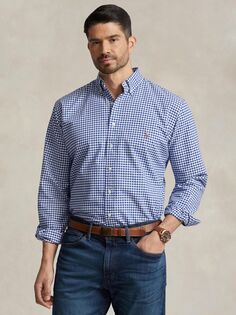 Оксфордская рубашка в мелкую клетку Polo Big &amp; Tall Ralph Lauren, синий/б в клетку