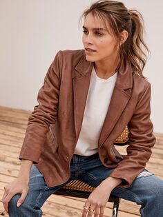 Кожаный пиджак Mint Velvet, коричневый