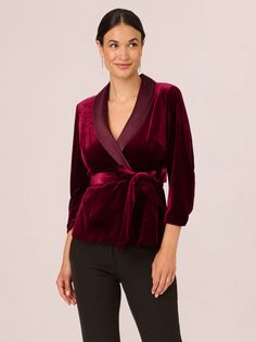 Бархатный пиджак-смокинг с запахом Adrianna Papell, бордовый