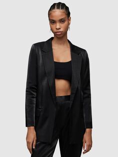 Блестящий однобортный пиджак Aleida AllSaints, черный