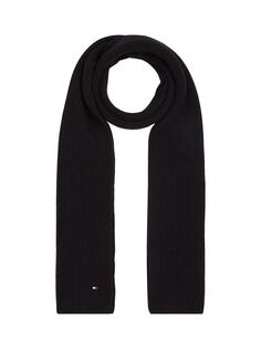 Вязаный шарф в рубчик из смеси эфирного кашемира и органического хлопка Tommy Hilfiger, черный