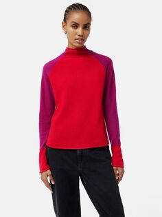 Джемпер с рукавами реглан из мериносовой шерсти и кашемира Jigsaw, красный/темно-розовый
