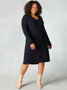Платье Curve из смесового кашемира с V-образным вырезом Live Unlimited, черный