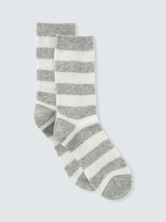 Полосатые носки из смеси шерсти и кашемира John Lewis, серый/слоновая кость