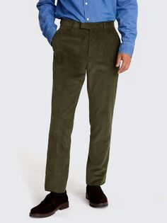Вельветовые костюмные брюки индивидуального кроя Moss, оливковое