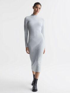 Облегающее трикотажное платье миди Mara из смеси шерсти и кашемира Reiss, серый