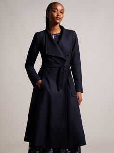 Расклешенное пальто Roseika из смесовой шерсти Ted Baker, темно-синий