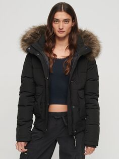 Пуховик Everest с капюшоном Superdry, черный как смоль