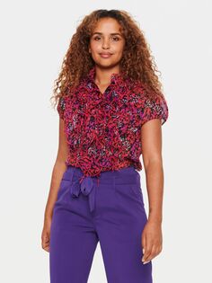Блуза с короткими рукавами и рюшами Lilja Saint Tropez, зимняя ягода матовая