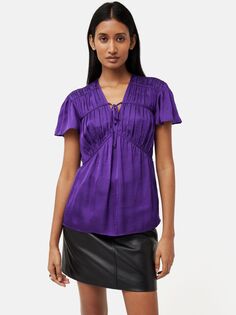 Блузка из переработанного атласа с завязками на воротнике Jigsaw, фиолетовый