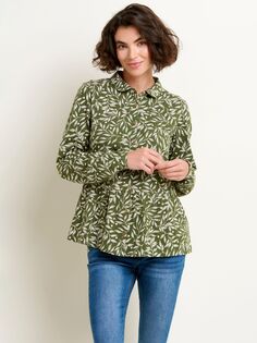 Хлопковая блузка на пуговицах с листьями сада Brakeburn, зеленый/белый