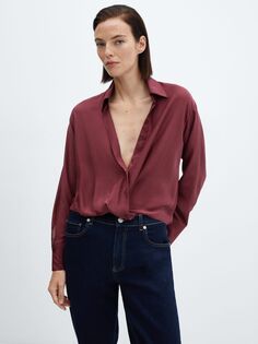 Атласная блузка Teo с глубоким вырезом Mango, темно-красный