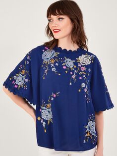 Топ-кимоно Olla с цветочной вышивкой Monsoon, синий/мульти