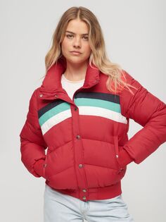 Короткая куртка-пуховик в стиле ретро со вставками Superdry, альпийский красный/мульти