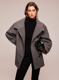Объемное пальто с воротником-воронкой Mint Velvet, серый
