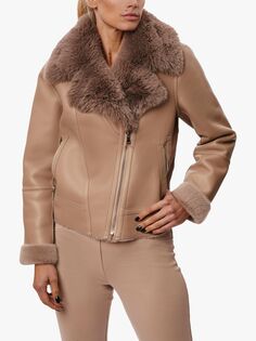 Куртка из искусственной кожи с отделкой из искусственного меха James Lakeland, серо-коричневый
