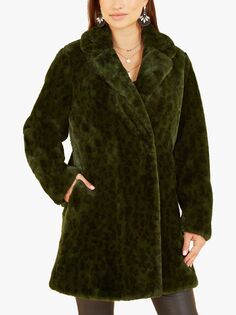 Роскошное пальто из искусственного меха с леопардовым принтом Yumi, зеленый