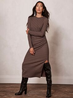 Текстурированное платье-миди Mint Velvet, темно коричневый