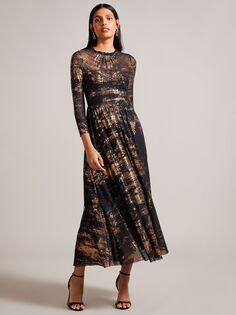 Платье макси Iggiey с абстрактным принтом Ted Baker, черное золото