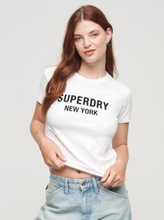 Укороченная футболка с логотипом Sport Luxe Superdry, белый черный