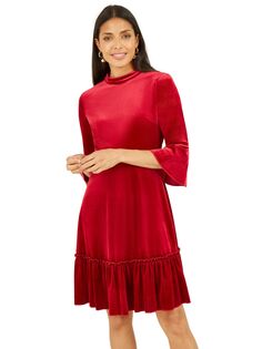 Бархатное платье с плиссированной юбкой Yumi, красный