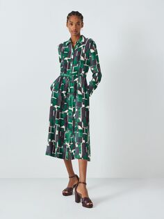 Платье-рубашка с геометрическим принтом John Lewis, зеленый/мульти