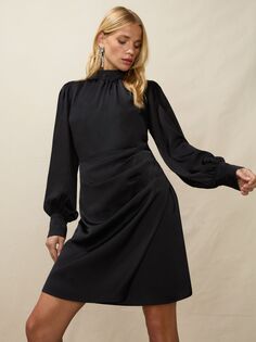 Мини-платье со сборками и высоким воротником Ro&amp;Zo, черный Ro&Zo