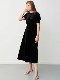Бархатное платье миди-трапеции Marina Marina Finery, черный