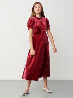 Бархатное платье миди-трапеции Marina Marina Finery, бордовый