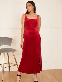 Бархатное приталенное платье-миди Yumi, красный