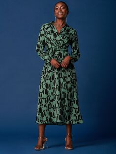 Платье-миди-рубашка с геометрическим рисунком Jolie Moi, зеленый