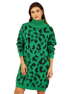 Вязаное платье с воротником-стойкой Animal Yumi, зеленый/мульти