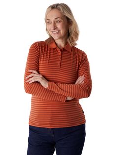 Рубашка поло с длинными рукавами и полосками Shoreline Rohan, сумеречный оранжевый/красный
