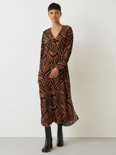 Платье макси в стиле пэчворк Lauren с зеброй HUSH, темно коричневый