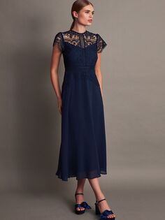 Кружевное платье миди Monica Monsoon, темно-синий