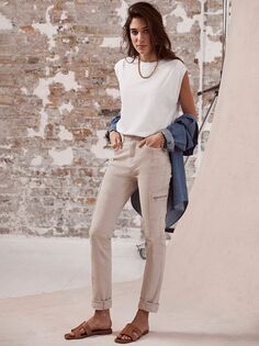 Узкие джинсы с карманами на молнии Houston Mint Velvet, натуральный бежевый