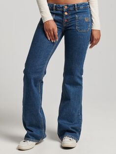 Винтажные узкие расклешенные джинсы из смеси органического хлопка с низкой посадкой Superdry, ван дайк среднего б/у