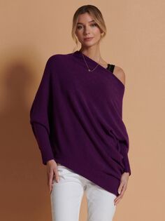 Асимметричный джемпер из смесовой шерсти Jolie Moi, темно фиолетовый