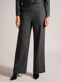 Широкие брюки Jaiddet из смесовой шерсти с мраморным узором Ted Baker, темно-серый
