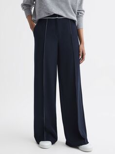 Широкие брюки Petite Oriel с боковой строчкой Reiss, темно-синий