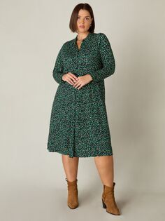 Свободное платье-рубашка Curve из джерси с точечным принтом Live Unlimited, зеленый/мульти