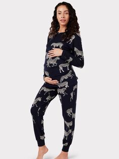 Пижамный комплект для беременных из джерси с зеброй Chelsea Peers, темно-синий