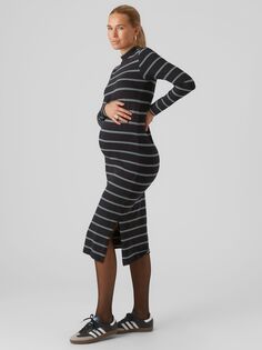 Облегающее платье для беременных в полоску Mia Mamalicious, черный/темный лес Mama.Licious