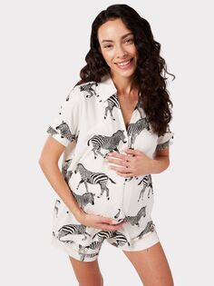Пижамный комплект для беременных с короткой рубашкой и зеброй Chelsea Peers, белый