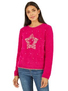 Рождественский джемпер Mela London со звездами и жемчугом Yumi, розовый